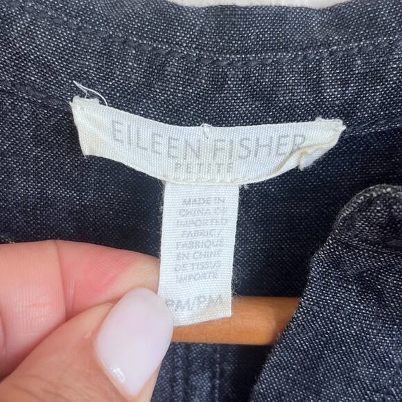 Eileen Fisher Popover Organic Linen Dress Size PM Black Lagenlook Minimal Boxy - Picture 6 of 7